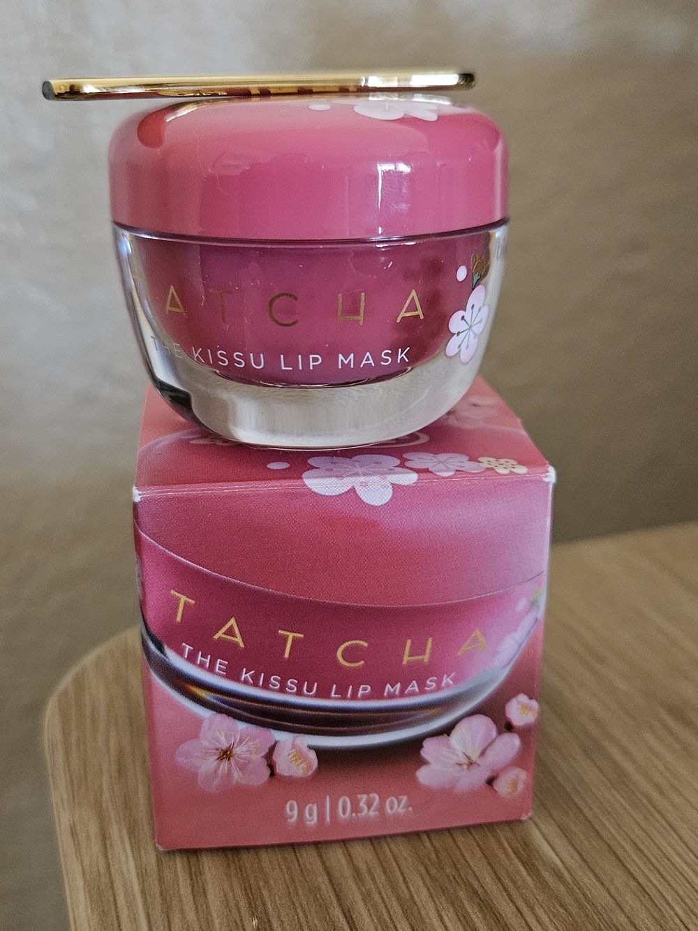 Tatcha Kissu Lip Mask Jar in Plum Blossom With Gold Spatula